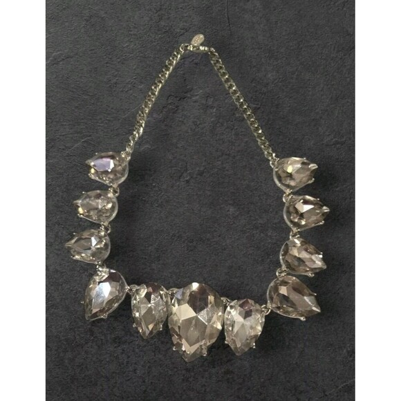 Express Tear Drop Choker Necklace Women's  Crystal Gold Tone Bar Chain - Picture 1 of 6